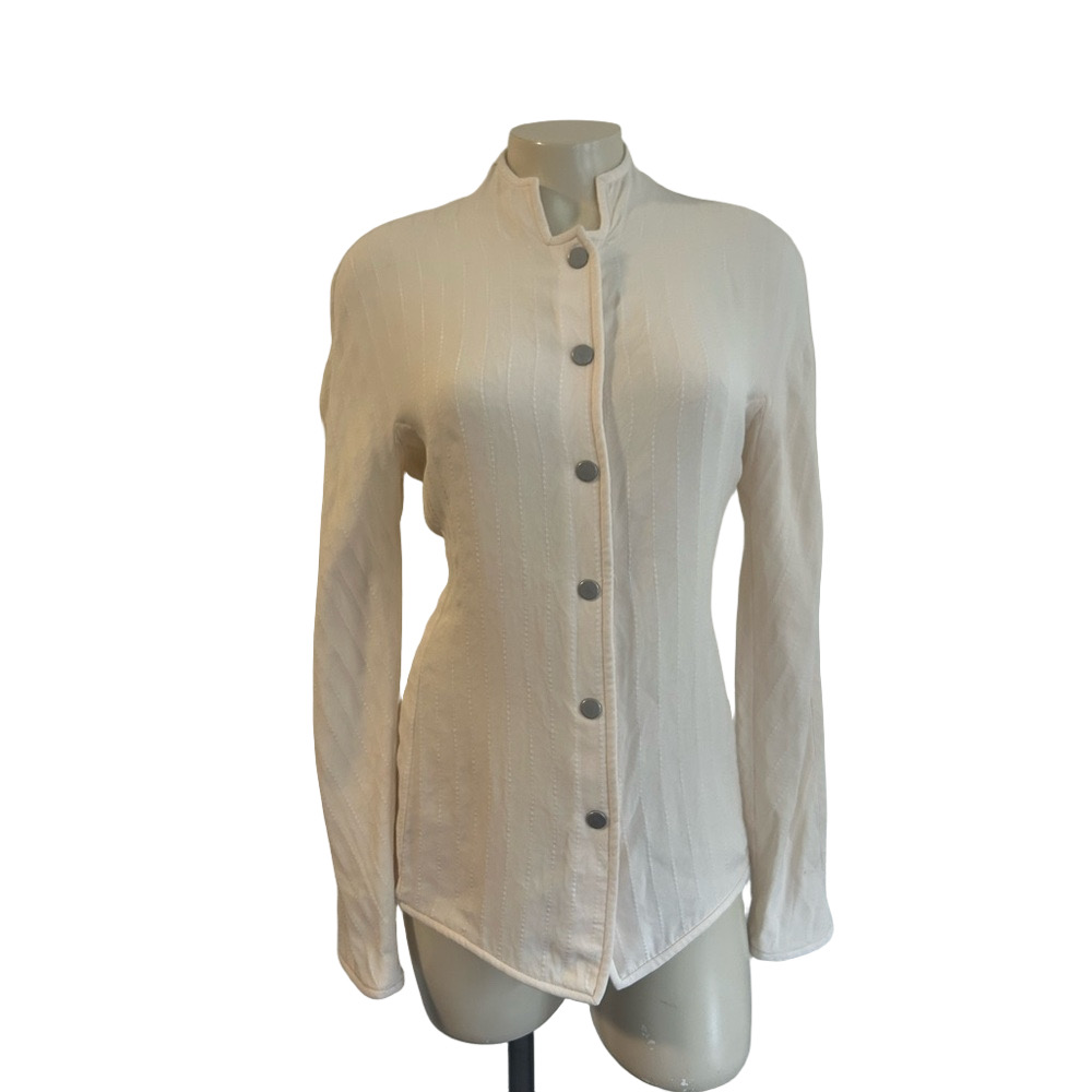 Armani Collezioni VTG Cream Ribbed silver tone metal clip Down Top Sz 42